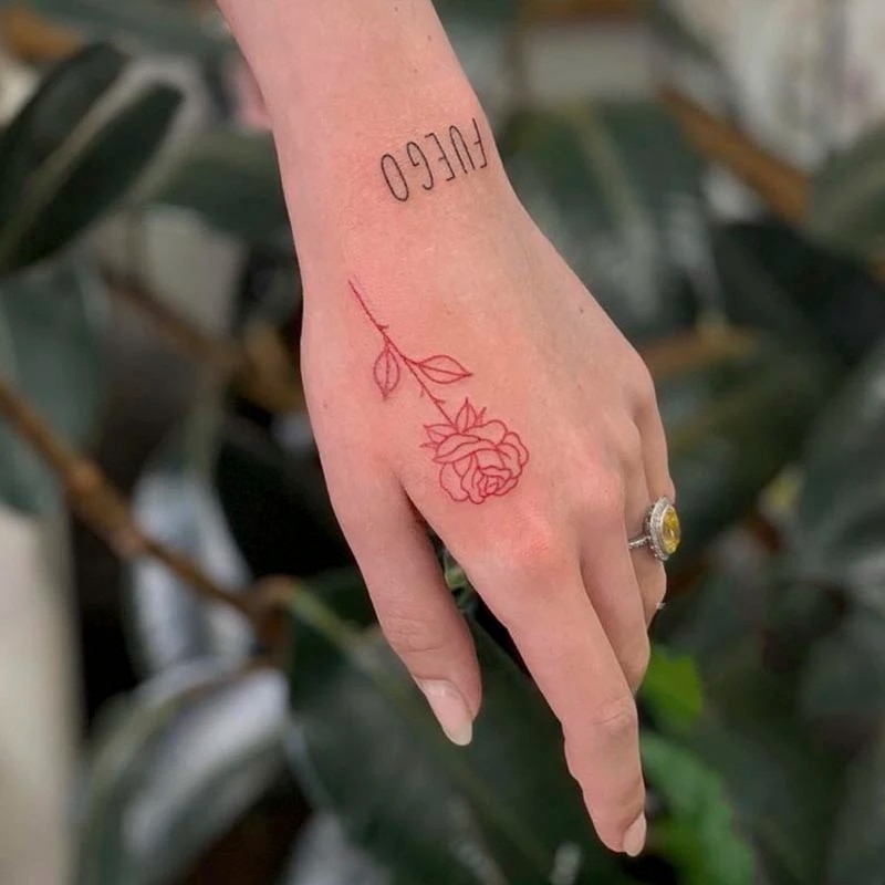 방수 임시 문신 스티커 레드 라인 로즈 영어 알파벳 디자인 바디 아트, 가짜 문신 플래시 문신 손 뒤쪽 여성| | - Aliexpress
